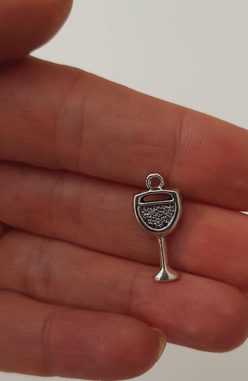 10 Wine Glass Goblet Antique Silver Tone Charms Pendants