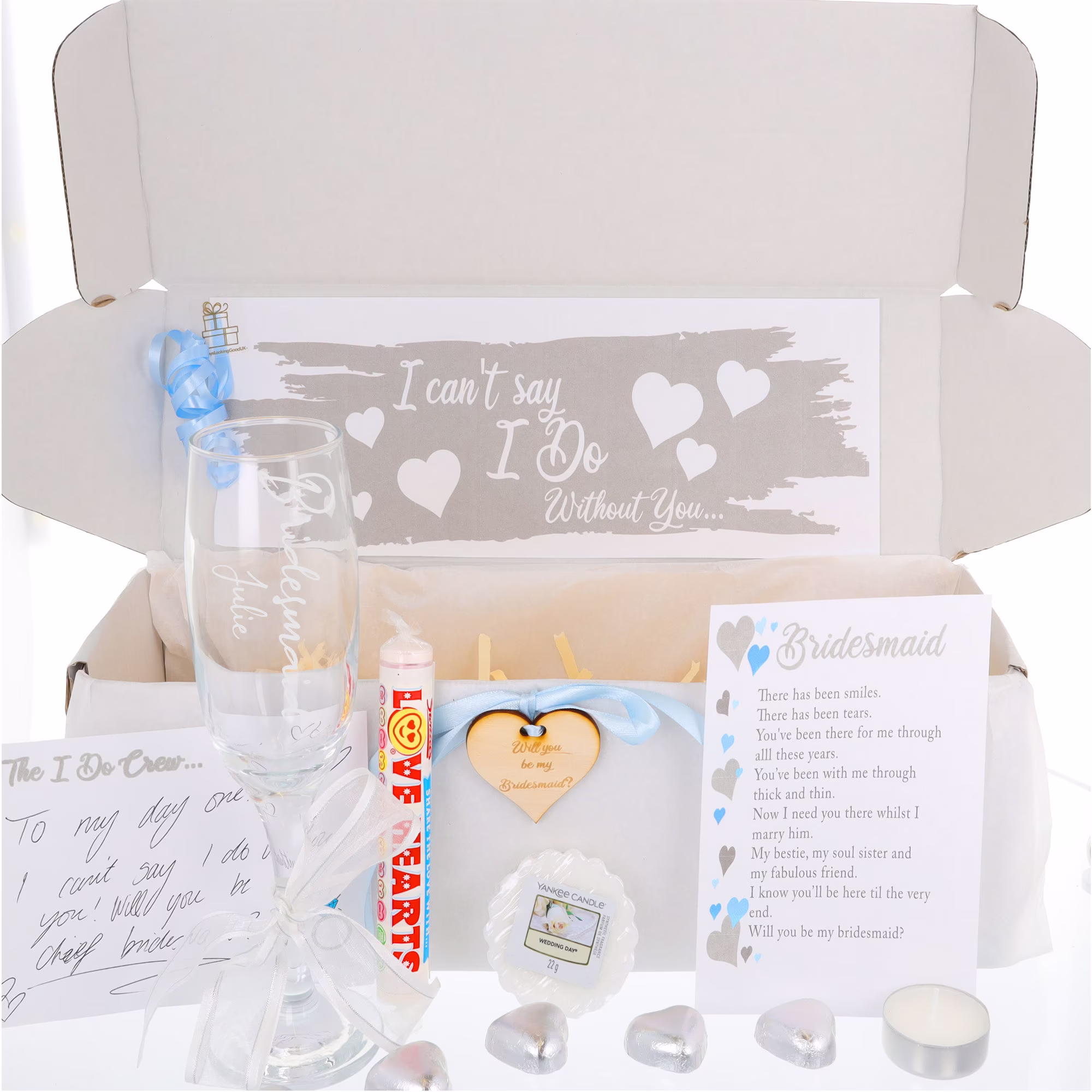 Personalised Engraved Bridesmaid Proposal Champagne Glass | Chief Box Maid Of Honour Filled Giftbox Candle, Wooden Heart