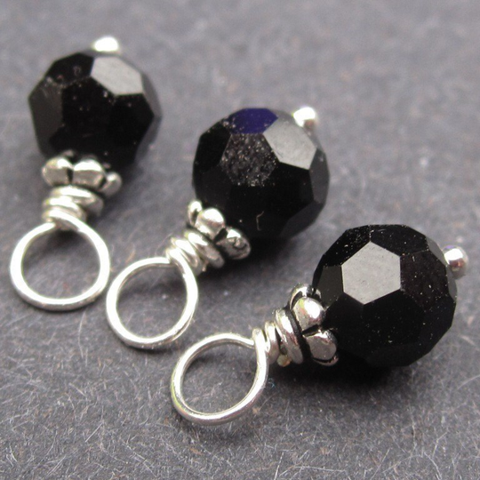 Jet Black Crystal Charms, Bead Dangles, Earring Wine Glass Stitch Markers, Charms For Bracelet, Necklace Add A Charm