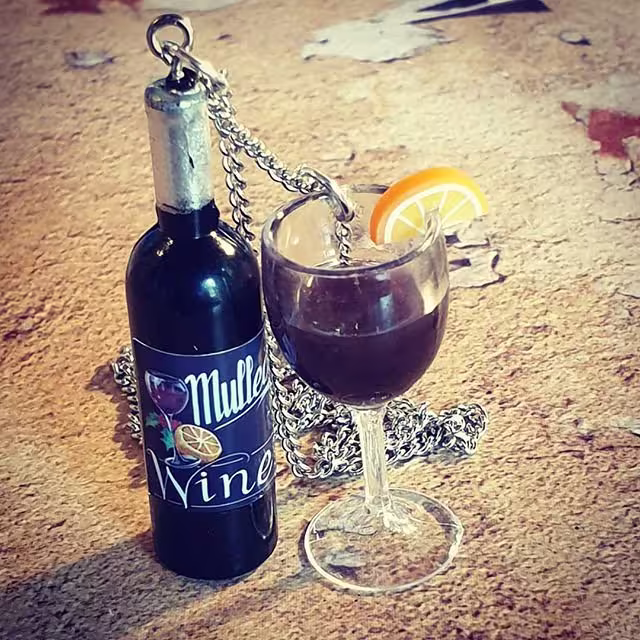 Mulled Wine Glass & Bottle Necklace