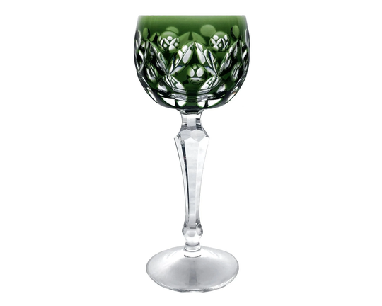 Vintage Emerald Green Wine Glass Goblet Hock Cut-To-Clear Crystal Peill + Putzler Glashüttenwerke Düren North Rhine-Westphalia Germany 1960S