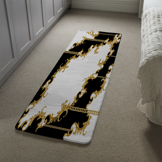 Lodge Baroque Designer Shaggy White/Black Rug
