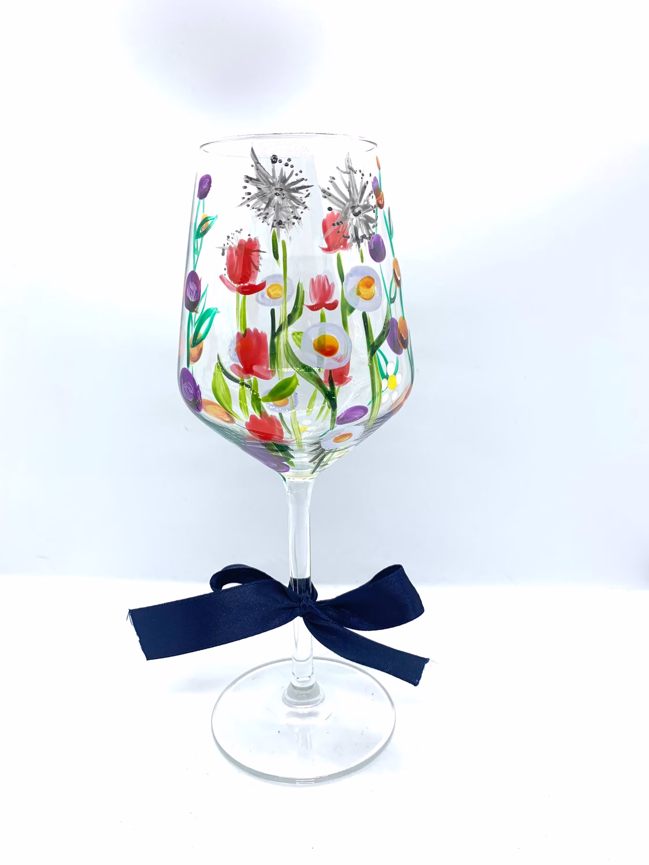 Hand Painted Wine Glass With Personalisation & Wildflower Design