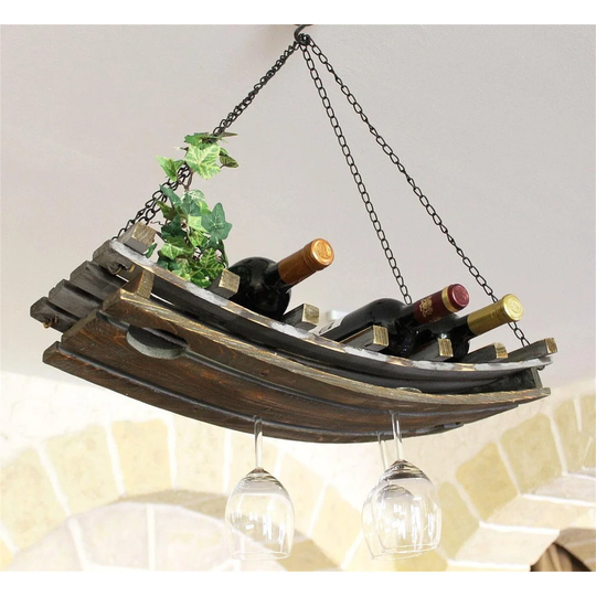 Croom 6 Bottle Hanging Wine Bottle & Glass Rack in Brown
