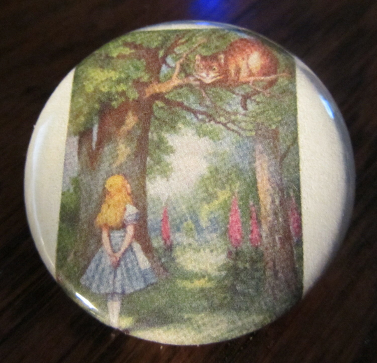 Alice Sees Cheshire Cat 1.25 Inch Button/Pin/Badge Vintage Tenniel Image