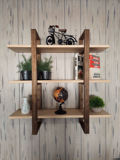 Floating Shelf, Modern, Two Tone Colored Solid Wood, Stackable
