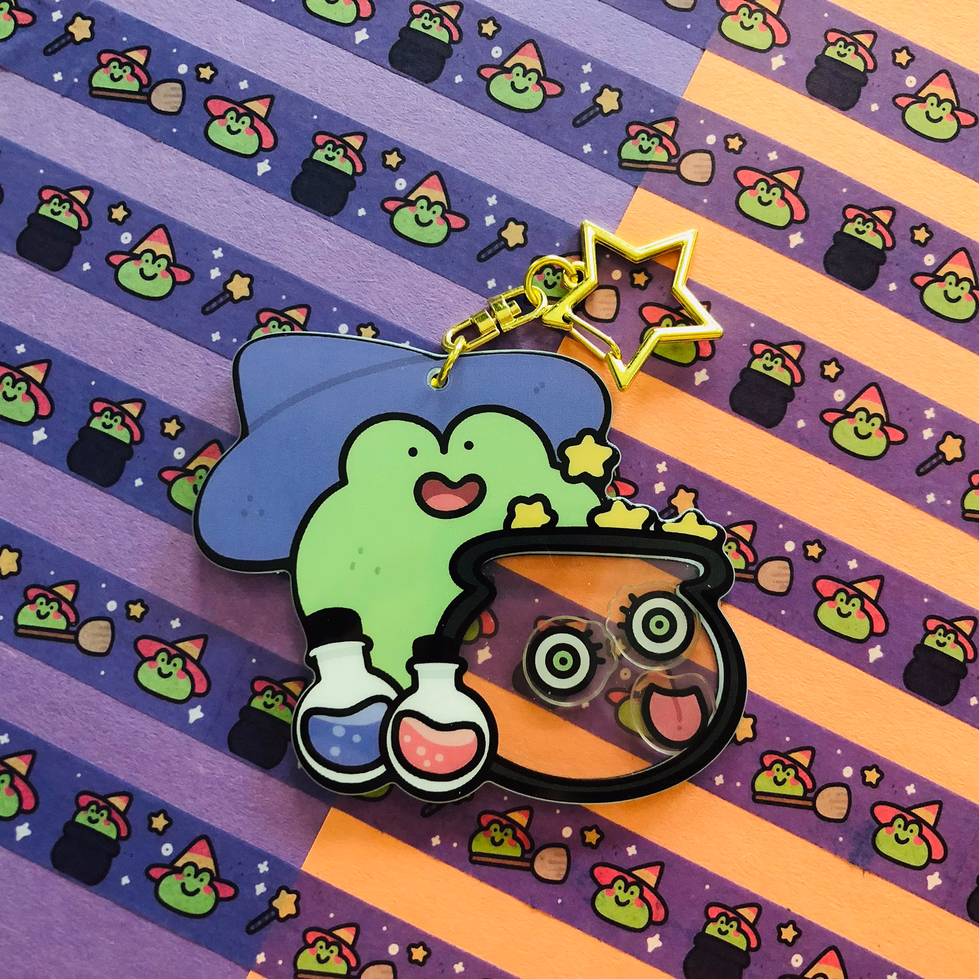 Frog Witch Acrylic Shaker Keychain | Halloween Purse & Backpack Accessory