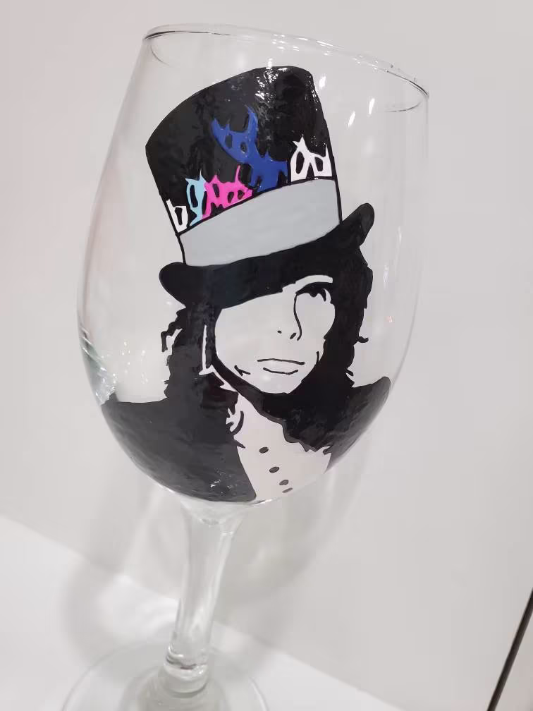 steven Tyler Aerosmith Hand Painted Glass Cups Wine