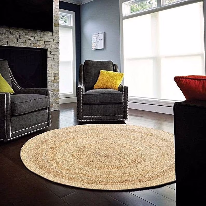 Rugs-Jute Circle Round Rug-Natural Jute Rug-Bohemian Rug-Fair Trade-Yoga Meditation Rugs-Eco Friendly Rugs - Handmade-Hardwearing Rug