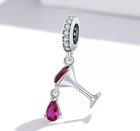 Silver Wine Glass Bracelet Charm, Pandora Dangle Charms, Celebration Gift, Gift For Her