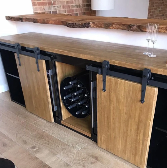 Bespoke/Custom-Made Wine Rack Beer Fridge Oak Cupboards Industrial Home Bar Drinks Station Custom Made