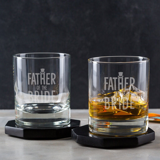 Father Of The Bride Whiskey Tumbler - Luxury Wedding Gifts Party Presents From & Groom Engraved Old Fashioned Glass
