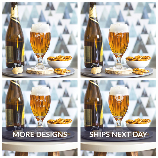 Personalised Stemmed Beer Cider Glass Personalized Custom Gift Idea For Him Dad Your Words Here Initial Birthday - Psbg101