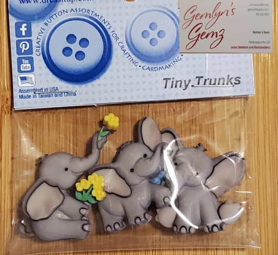 Tiny Trunks Elephants Button/Embellishments