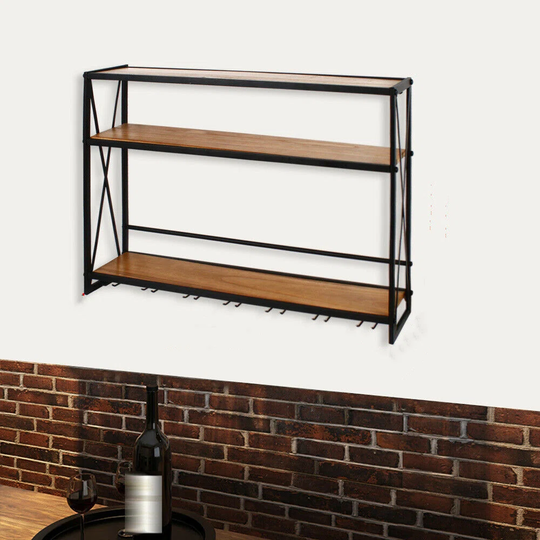 Mahtomedi Wall Mounted Wine Glass Rack in Brown/Black