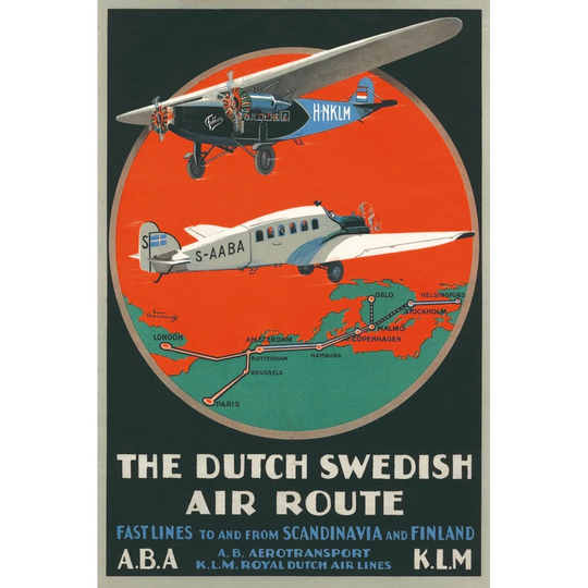 Dutch Swedish Air Route - Floater Frame Art Print on Canvas