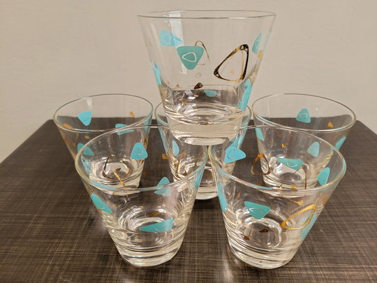 Amoeba Boomerang Cocktail Glasses Set Of 6/Federal Glass Barware 1950's Atomic Age Rocks Vintagesouthwest