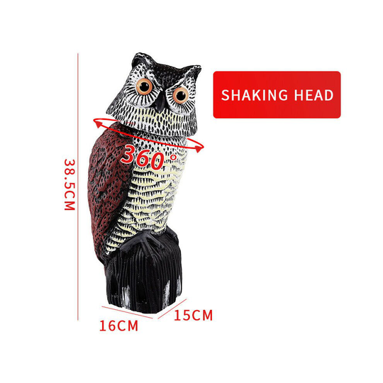(Shaking Head) Realistic Simulated Owl Decoy Deterrent w/Rotating Head Bird Pigeon Crow Scarer