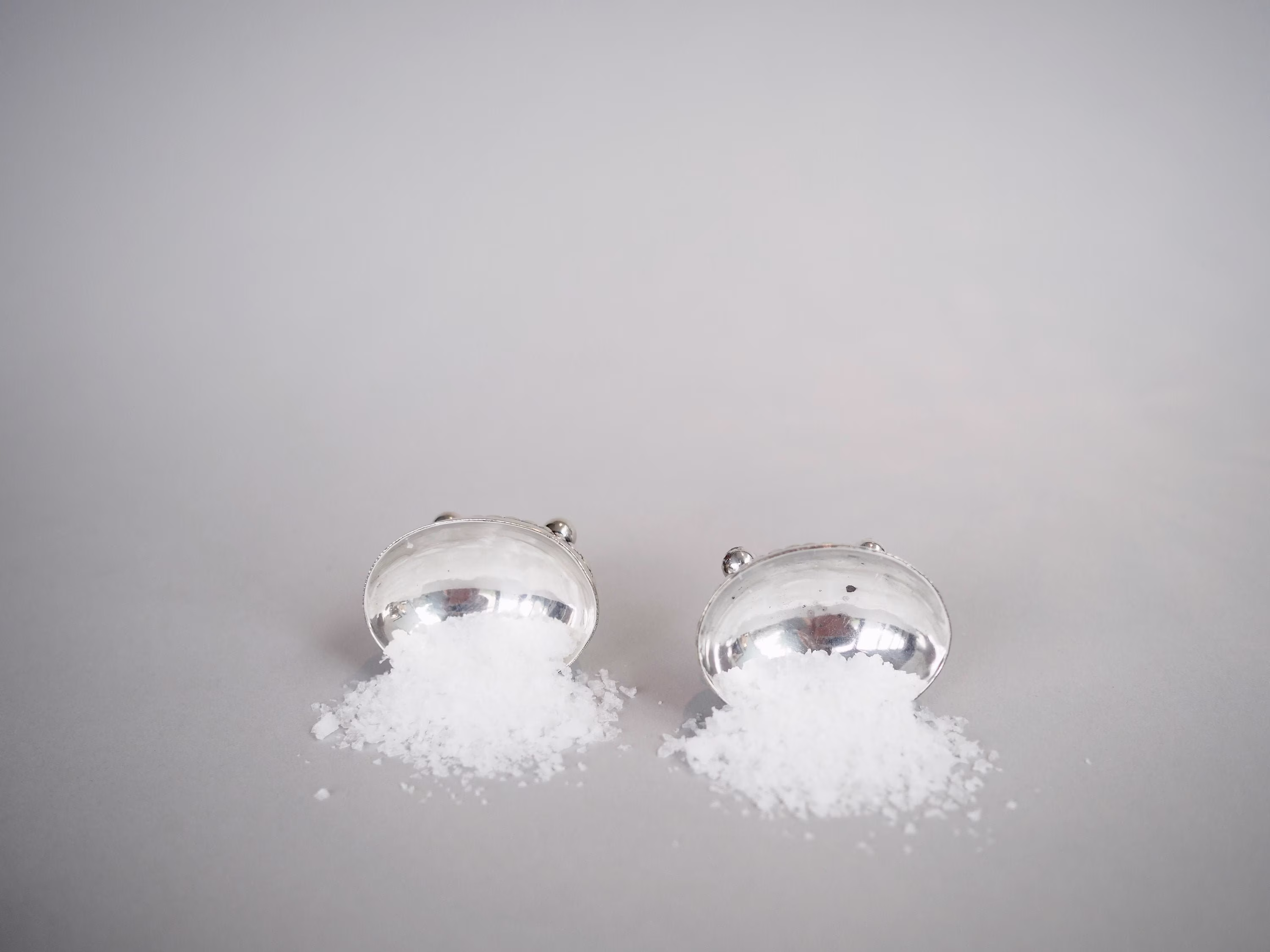 Pair Of Salt Dishes, Antique Ep Silver, Vintage, Ball Feet, Table Salt, 6/3cm