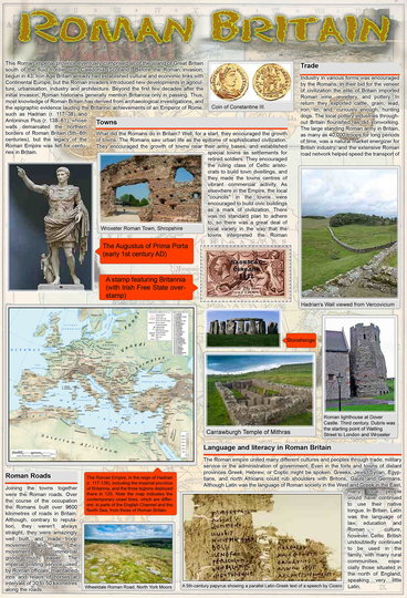 Roman Britain A2 Size Laminated Children Kids Learning Educational School Type History Poster Wall Chart