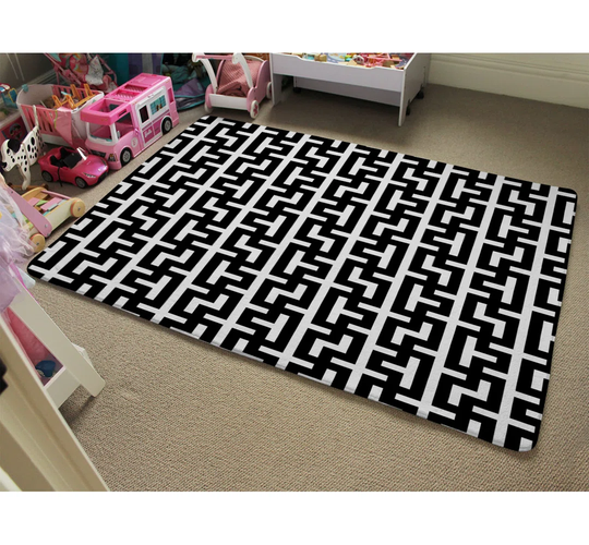 Peake Maze Designer Shaggy Black/White Rug