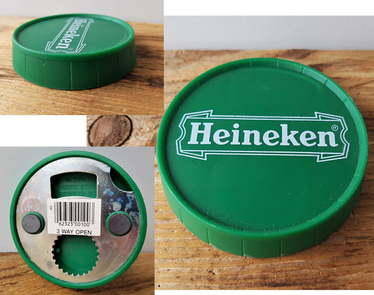 Vintage 80S Heineken Beer 3 Way Bottle Opener Round Magnetic Twist Cap Retro 1984 Advertising Promo Pacific Star Products Inc