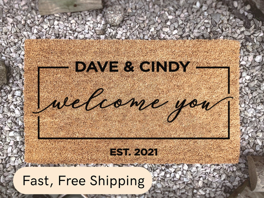 Housewarming Family Name Doormat - New Couple Gift Personalized Custom Established Date Home Decor Wedding