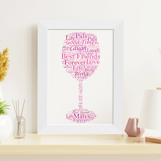 Personalised Wine Art | Glass Word Print Kitchen Poster Home Bar Pint Of Gift Wine Art For Walls