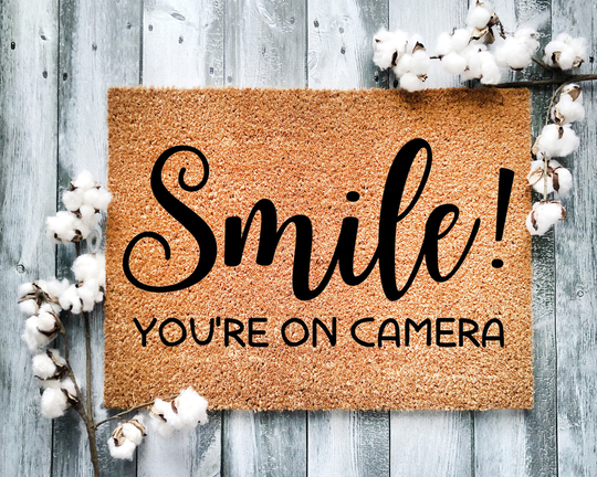 Door Mat, Funny Doormat, Smile You're On Camera, Housewarming Gift, Welcome Closing Wed Gift - 2155