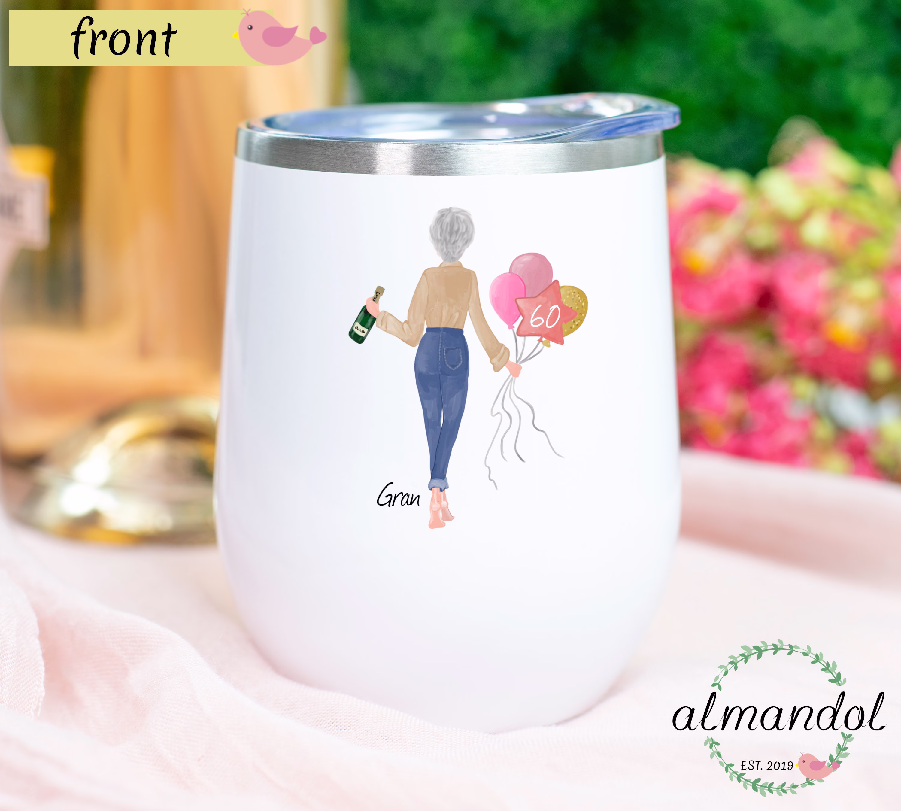 Custom 60Th Birthday Tumbler, Pick Your Hair Personalized Wine Gift For 60 Years Old, Grandma