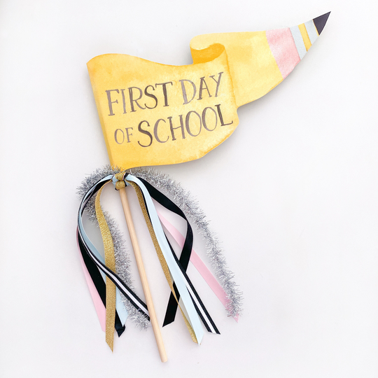 First Day Of School Pennant Flag | Back To Photo Prop Pencil Party Ribbon Wand