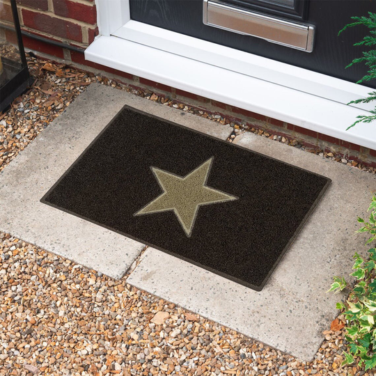 Star Inlay Door Mat|Brown + Beige Star|Entrance Welcome Floor Mat | Home Front Decor Available in 3 Sizes Indoor/Outdoor Use