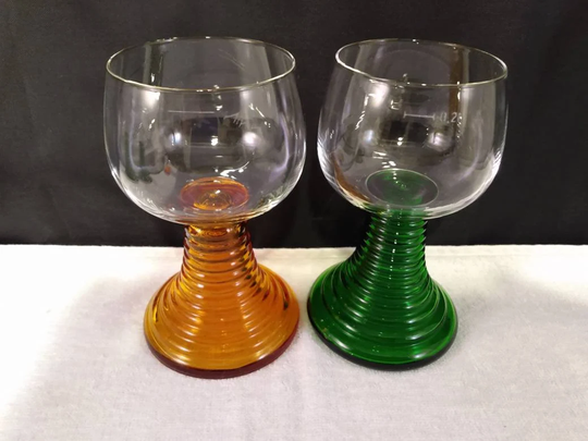 Vintage Gold/Green Closed Bottom German Beehive Rõmer Glasses Set Of Two