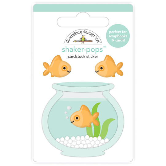Fineus & Friends Shaker-Pops Cardstock Sticker, Doodlebug Design, My Happy Place, Dimensional Kawaii Goldfish Bowl And