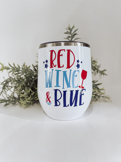 Red Wine & Blue Tumbler/4Th Of July Patriotic Glass Independence Day