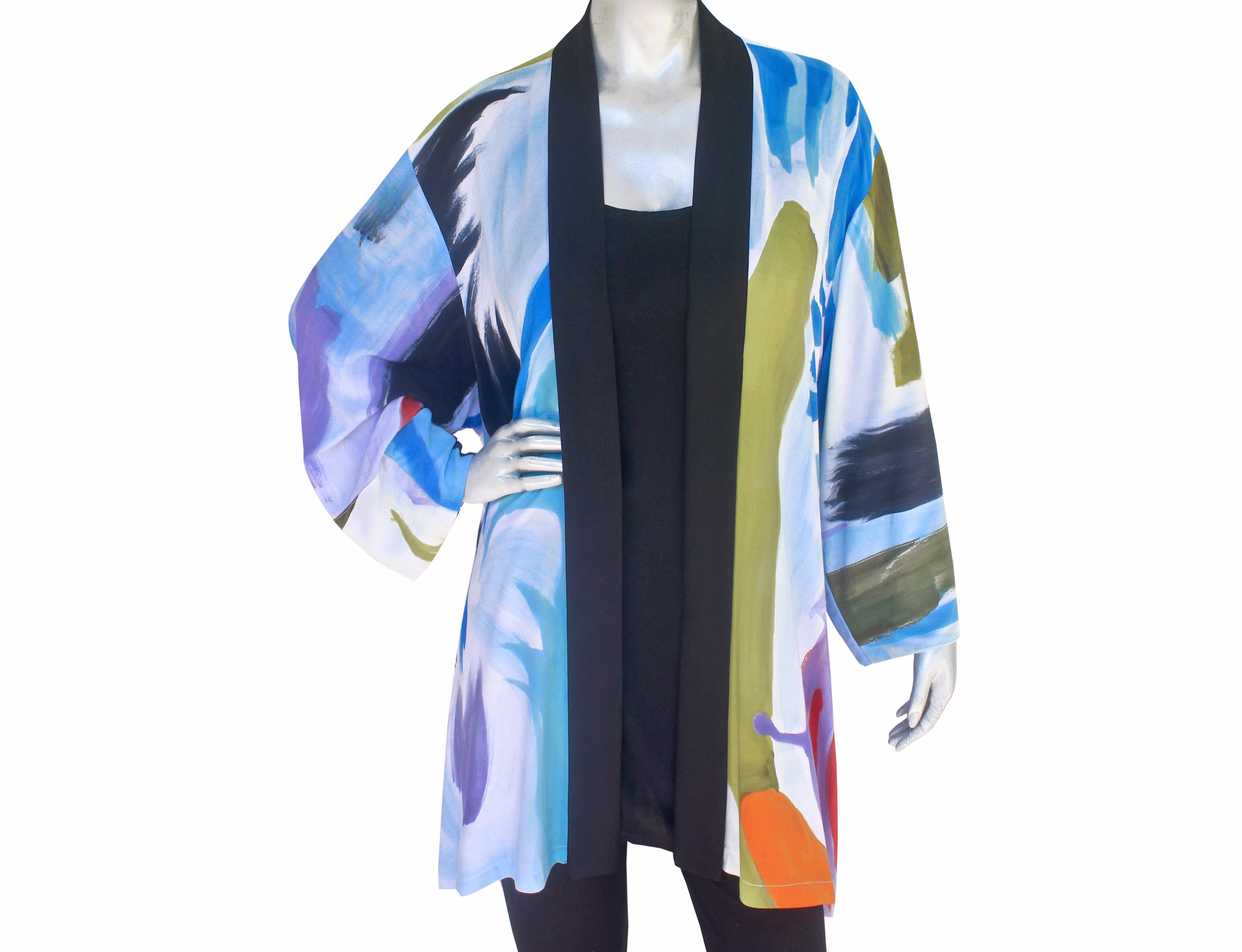 Women's Oversize Kimono Style Cardigan Jacket, Original Abstract Painting, Limited Edition, Hand Painted Duster One Size | 1x/2x