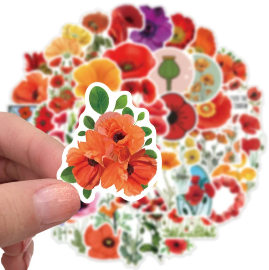 10 Poppy Flower Stickers, Mirror/Window/Fridge Remembrance Day