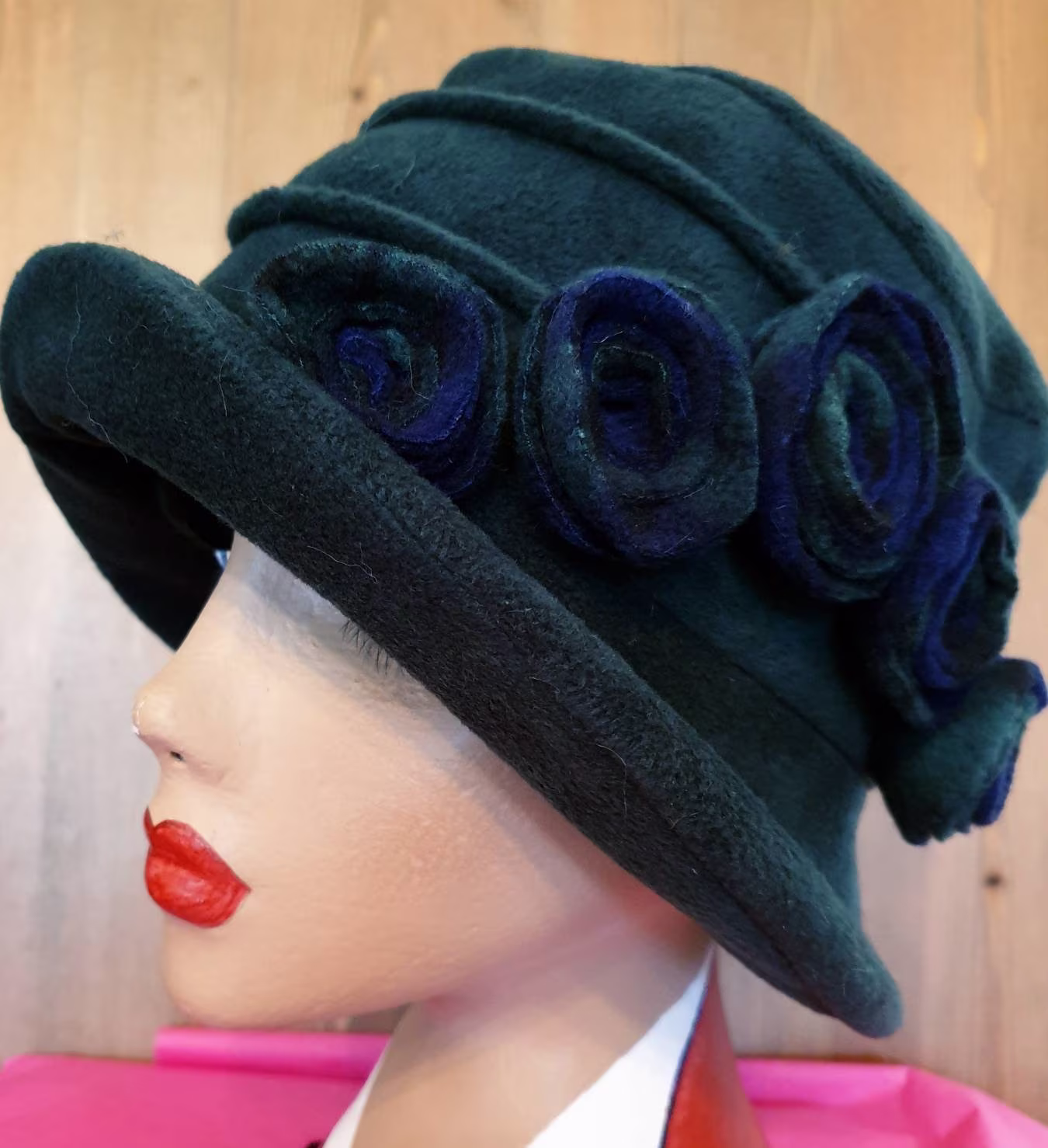 Racing Green Polar Fleece Hat-Polar Lining-Downton Abbey Hat-Womens Winter Hat-1930's-Ladies Hat