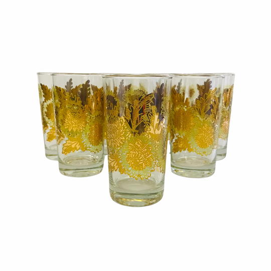 Bartlett Collins Bc Chrysanthemum Glasses Pokee Design 22Kt Gold Mid Century Retro Cocktail Tumblers Hollywood Regency Set Of 8