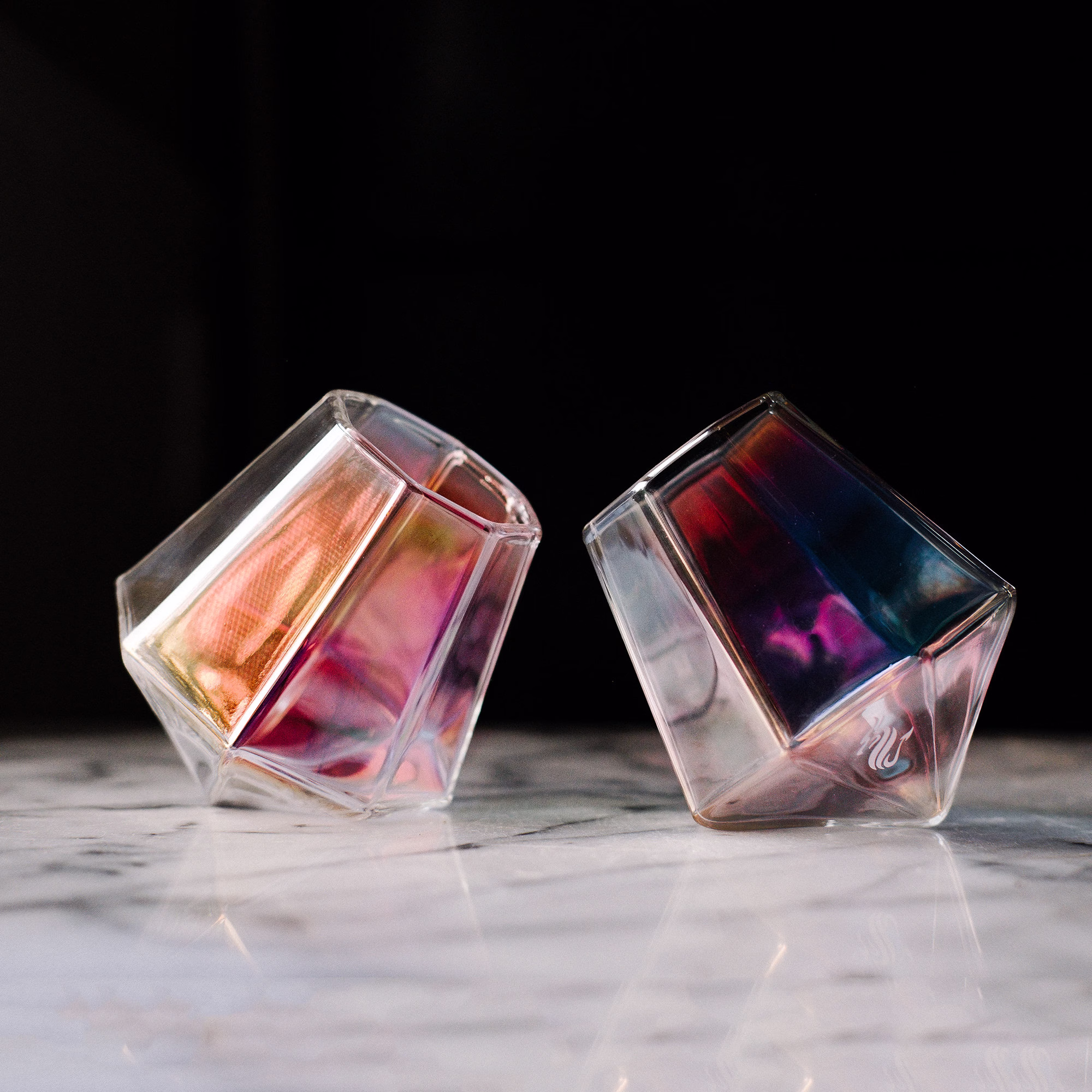 Iridescent Whiskey Glasses, The Diamond Collection, Unique Shaped Barware, High Quality Drinkware, Naturally Aerates, 10-Ounce