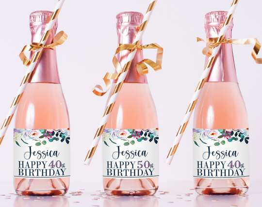 Mini Champagne Labels - 50Th Birthday Party Decorations Favors 40Th Decoration