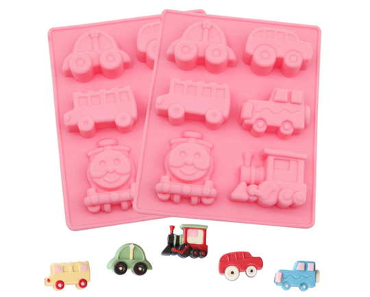 2Pack Cars/ Train Shape Silicone Soap Molds, Handmade For Cake, Jello, Pudding, Candy, Chocolate, Ice Cube