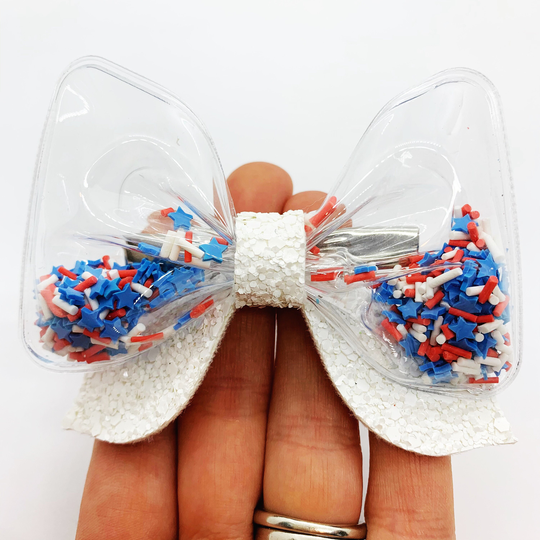 Fourth Of July Shaker Bow, Patriotic Girls Accessories, Hair Clip, Stars & Stripes, Baby Toddler Bows