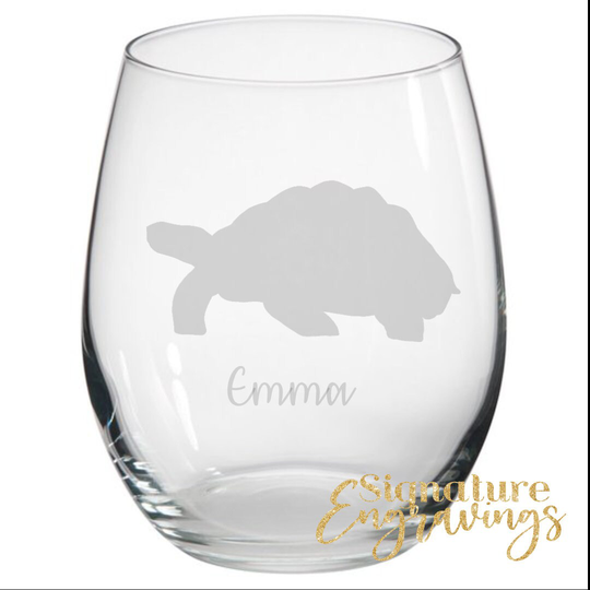 Personalised Tortoise Engraved Stemless Glass, Gift, Gifts, Lover