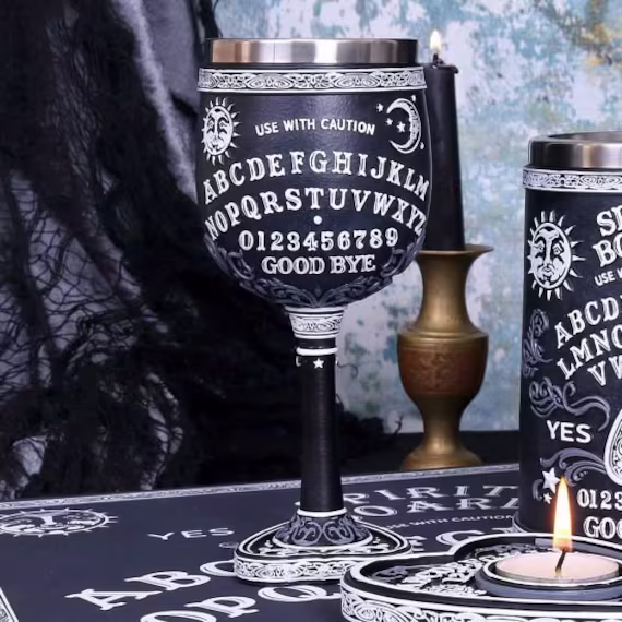 Black & White Spirit Board Goblet Glass/Wine Chalice Wiccan Gift Home Decor Occult Goth Mythology Pagan Witchcraft