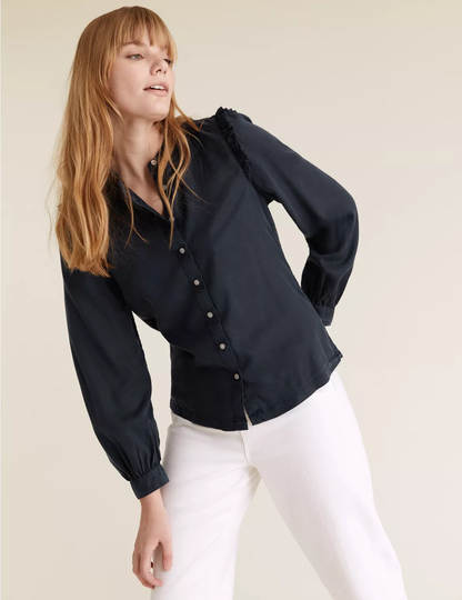 Tencel™ Ruffle Blouse navy