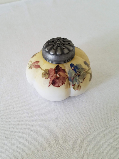 Antique Hand-Painted Puffy Glass Melon Shaker With Exquisite Top