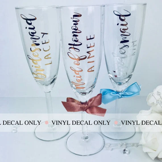 Vinyl Decal Only, Diy Bridal Role & Name Champagne Glass Vinyl, Bridesmaid Flute Personalised Vinyl