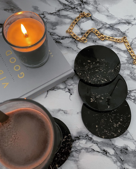 Coasters, Black & Gold Coaster | Handmade From Resin Stylish Practical