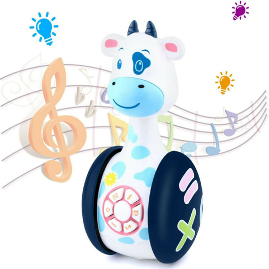 (Cow(LED+Music+Story)) Baby Rattle Toys Tumbler Kids Infant Cartoon Toddler Crawl Musical Education Toy